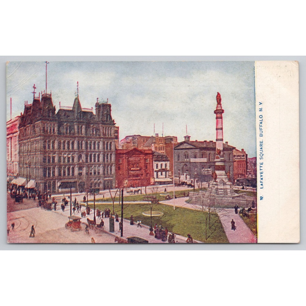 Vintage Postcard Lafayette‎ Square Buffalo New York Landmark Scene
